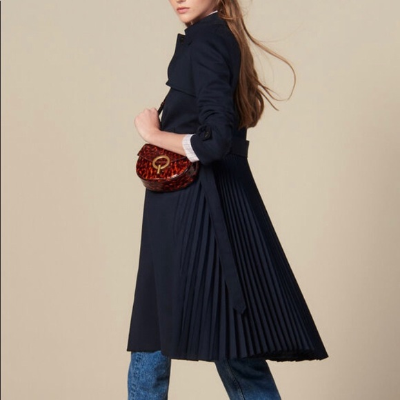 Sandro Navy Trench Coat With Pleats - Picture 2 of 3